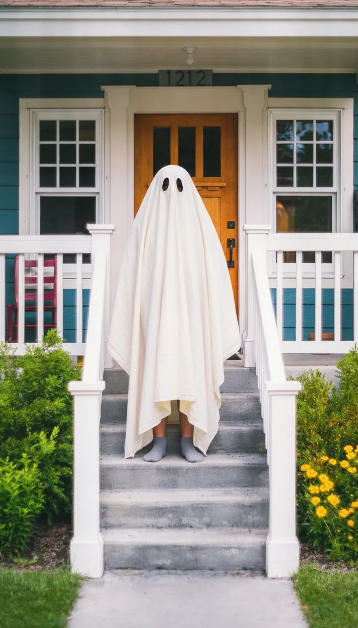 Prank photo sent with the text: mom there's a ghost on the porch??