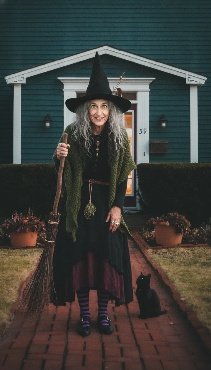 Prank photo sent with the text: dad a lady with a broom is at the door